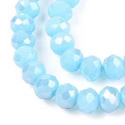 Light Sky Blue Electroplate Glass Beads Strands, Opaque Solid Color, AB Color Plated, Faceted, Rondelle, Light Sky Blue, 2.5x2mm, Hole: 0.4mm, about 150~170pcs/strand, 11 inch(27.5cm)
