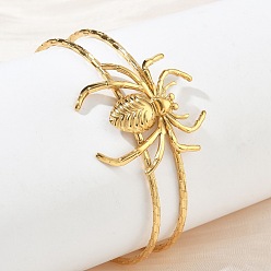 Real 18K Gold Plated Halloween Spider 304 Stainless Steel Open Cuff Bangles, Real 18K Gold Plated, Inner Diameter: 1.85x2.44 inch(4.7x6.2cm)