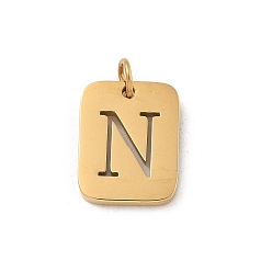 Letter N 304 прелести нержавеющей стали, с целью перехода в кольце, золотые, прямоугольник с подвеской в виде буквы, Письмо N, 12.5x9.5x1.5 мм, отверстие : 3 мм