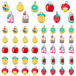 Mixed Color 160Pcs 10 Style Handmade Polymer Clay Charms, with Platinum Tone Iron Loops, Fruit, Mixed Color, 16pcs/style