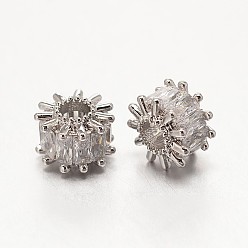 Платина Латунные микро проложить класса AAA кубического циркония бусы, колонка, без кадмия, без никеля и без свинца, платина, 9x7 мм, отверстие : 3 мм