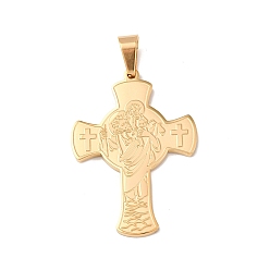 Золотой 304 прелести нержавеющей стали, крест со святым Христофором и Иисусом, вакуумное покрытие pvd, золотые, 41.5x30x3 мм, отверстие : 7.5x5 мм