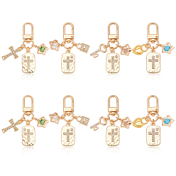 Золотой 8шт 4 стили сплав горный хрусталь подвеска украшения, с поворотными застежками сплава, прямоугольник с крестом, золотые, 60 мм, 2 шт / стиль