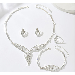 Серебро Ожерелья с подвесками из латунных кристаллов и страз, серьги-гвоздики, браслеты и комплекты колец, серебряные, 420 мм