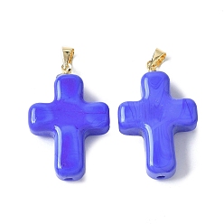 Королевский синий Лэмпворк ручной работы с латунными подвесками, крестик, королевский синий, 29.5x19.5x7.5 мм, отверстие : 3.5x4.5 мм