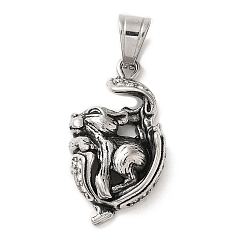 Тигр 316l подвески со стразами в тибетском стиле из нержавеющей стали, тигр, 38x22x7.5 мм, отверстие : 9x7 мм