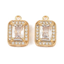 Настоящее золото 18K Латунные микро проложить кубического циркония прелести, без кадмия, без никеля и без свинца, прямоугольник амулеты, реальный 18 k позолоченный, 14x9x5 мм, отверстие : 1.5 мм