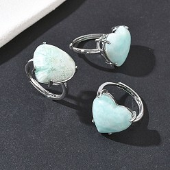 Платина Кольца из натурального гемиморфита, сердце, с реечной обшивкой латунными выводами, платина, 16.5x18 мм, внутренний диаметр: 18 мм