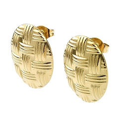 Real 18K Gold Plated & Gunmetal Ионное покрытие (ip) 201 серьги-гвоздики из нержавеющей стали, с 304 штифтов из нержавеющей стали, текстурированный овал, настоящее золото 18 k и бронза, 20x15 мм