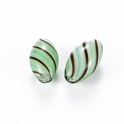 Vert Clair Perles de globe en verre soufflé à la main opaques, rayure, riz, vert clair, 17.5~19x10mm, Trou: 1~2mm