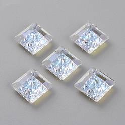 Crystal Shimmer Подвески из тисненого стекла со стразами, аномалия тисненого стиля, ромб, граненые, кристальное мерцание, длина диагонали: 19 мм, длина стороны: 14 мм, 19x19x5 мм, отверстие : 1.2 мм