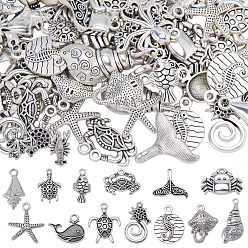 Античное Серебро 60 подвески из цинкового сплава в тибетском стиле, морские животные амулеты, разнообразные, античное серебро, 14.5~29.5x10~20x2.5~4.5 мм, отверстия: 1.2~1.8 mmМ
