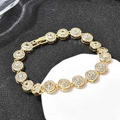 Настоящее золото 18K Латунные браслеты-цепочки с микропаве из прозрачных кубических цирконий для женщин, плоско-круглые, стойки покрытие, долговечный, без кадмия и без свинца, реальный 18 k позолоченный, 7.48 дюйм (19 см)