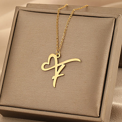 Letter F 304 ожерелья с подвеской в форме сердца из нержавеющей стали для женщин и мужчин, золотые, Буква F, 15.75~17.72 дюйм (40~45 см)