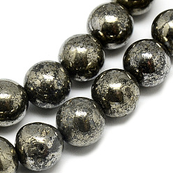 Dark Slate Gray Natural Pyrite Beads Strands, Round, Dark Slate Gray, 8mm, Hole: 1mm, about 50pcs/strand, 16.3 inch(41.4cm)