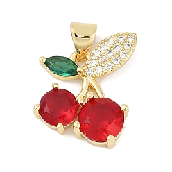 Настоящее золото 18K Латунные микро проложить кубического циркония подвески, без кадмия и без свинца, черри прелести, реальный 18 k позолоченный, 19x14.5x5 мм, отверстие : 3.5x3 мм