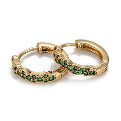 Зеленый Сверкающие кубические циркониевые серьги-кольца для девочек и женщин, без свинца, без никеля и без кадмия, настоящие 18 позолоченные серьги из латуни k, зелёные, 13x14x2.5 мм, штифты : 0.7 мм
