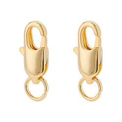 Real 18K Gold Plated Grade AAA Brass Lobster Claw Clasps, Cadmium Free & Nickel Free & Lead Free, Real 18K Gold Plated, 12x6x3mm, Hole: 3mm, 30pcs/box