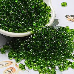 Green Glass Seed Beads, Transparent Colours, Peanut Shape, Green, 6x3x3mm, Hole: 1.2mm, about 4000pcs/pound