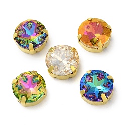 Золотой Шить на горный хрусталь, многожильные звенья из стекла, хрусталя и стразов, с настройками латуни, аксессуары для одежды, граненые, плоско-круглые, золотые, 12x7 мм, отверстие : 1.2 мм