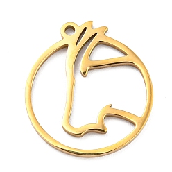 Aries 304 Stainless Steel Pendants, Real 18K Gold Plated, Laser Cut, Flat Round with 12 Constellations Sign Charm, Aries, 22x19.8x1mm, Hole: 1.6mm