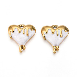 (404) Непрозрачное AB Кислое яблоко 304 подвески из нержавеющей стали, с эмалью, очарование тающего сердца, ионное покрытие (ip), реальный 18 k позолоченный, цветочный белый, 17.5x16.5x3.5 мм, отверстие : 1.6 мм