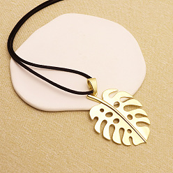Лист Женские ожерелья с подвеской из цинкового сплава в богемном стиле, черные вощеные шнуры, золотые, лист, 31.50 дюйм (80 см), Кулон : 80x49.5 мм
