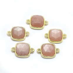 Солнечный Камень Соединители звеньев естественного солнечного камня, с фурнитурой латунной золотого тона, квадратный, граненые, 16x11x5 мм, отверстие : 1.2 мм