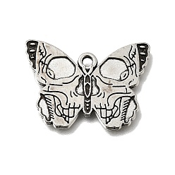 Antique Silver Gothic Tibetan Style Alloy Pendants, Butterfly with Skull Charms, Antique Silver, 20x27.5x1mm, Hole: 1.8mm