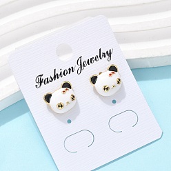 Панда Серьги-гвоздики из латуни и эмали для женщин, реальный 18 k позолоченный, панда, 12x9.5 мм