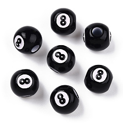 Черный Лакированные бусины из акрила , бусины с большим отверстием, восемь бусинок, бильярд, чёрные, 12 мм, отверстие : 4 мм, Около 595 шт / 500 г