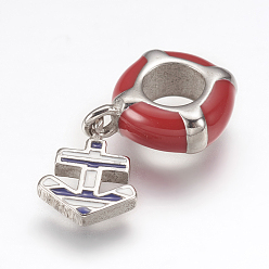 Нержавеющая Сталь Цвет 304 подвесные европейские подвески из нержавеющей стали, Подвески с большими отверстиями, с эмалью, якорь, цвет нержавеющей стали, 22 мм, Кулон : 11x8x1.5 мм, отверстие : 5 мм
