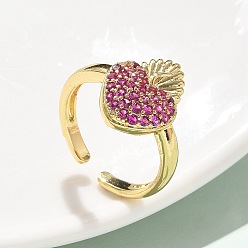 Темно-Розовый Кольца-манжеты из латуни с микропаве из кубического циркония для женщин, без кадмия и без свинца, стойки покрытие, реальный 18 k позолоченный, темно-розовыми, размер США 6 1/4 (16.7 мм)