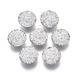 Crystal Polymer Clay Rhinestone Shank Buttons, with Aluminum Loops, Half Round/Dome, Platinum, Crystal, 15x9mm, Hole: 2x2mm, Rhinestone: pp17((2.3~2.4mm)