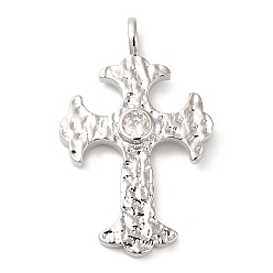 Платина Латунные микропаве прозрачные подвески с фианитом, без свинца и без кадмия, крестик, платина, 41x25x2.5 мм, отверстие : 4 мм