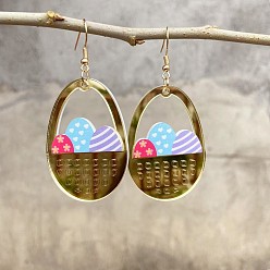 Разноцветный Пасхальные акриловые серьги-подвески, яйцо, золотые, красочный, 73x30 мм