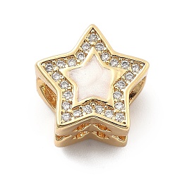 Морская Ракушка Стойка покрытие латунь с кубическим цирконием европейские бусины и эмаль, звезда, бусины с большим отверстием, долговечный, без свинца и без кадмия, цвет морской раковины, 12x12x8 мм, отверстие : 4.5 мм