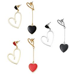 (52) Непрозрачная лаванда 3 пары 3 цветные серьги-гвоздики из сплава, с эмалью, сердце, слева и справа, разноцветные, 47~71x17.5~24.5 мм, 1 пара / цвет