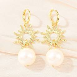 Настоящее золото 18K Серьги-кольца из латуни в форме солнца, с гальваническим стеклом, без кадмия и без свинца, долговечный, стойки покрытие, реальный 18 k позолоченный, 53x23 мм