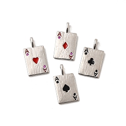 Платина Стойки обшивки латунные подвески, с кубического циркония и эмали, прямоугольник с подвеской в виде игральной карты, долговечный, без свинца и без кадмия, платина, 19.5x10.5x3.5 мм, отверстие : 4x2.5 мм