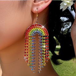 Золотой Серьги-подвески из радужного сплава со стразами, золотые, 91x34 мм