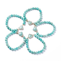 Амазонит Браслеты с сердечками из натурального амазонита, с легкой позолоченной латунной фурнитурой, круглые, внутренний диаметр: 2-1/2 дюйм (6.45 см)