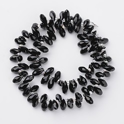 Black Glass Beads Strands, Top Drilled Beads, Faceted Teardrop, Black, 9x4mm, Hole: 1mm, about 102pcs/strand, 13.3 inch