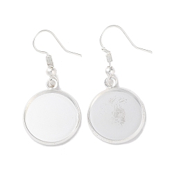 Серебро Железные крючки для сережек с покрытием стойки, с пустыми круглыми подносами, плоско-круглые, серебряные, 38 мм, штифты : 0.7 мм