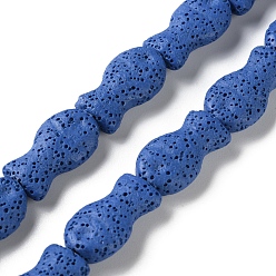 Королевский синий Окрашенные рыбой натуральные бусины из лавы, королевский синий, 21.5x12x6 мм, отверстие : 1.6 мм, около 19 шт / нитка, 16.14'' (41 см)