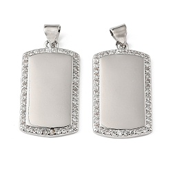 Платина Латунные микропаве прозрачные подвески с фианитом, пустые прямоугольные подвески, платина, 27.5x15x2.5 мм, отверстие : 3.5 мм