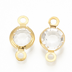 Прозрачный 304 соединительные звенья нержавеющие, со стеклом, плоско-круглые, золотые, прозрачные, 12x6x3 мм, отверстие : 1.5 мм