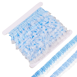 Deep Sky Blue 10 Yards Polyester Lace Ribbons, Tartan Pattern Pleated Ribbons for Clothes Accessories, Deep Sky Blue, 1-5/8 inch(40mm)