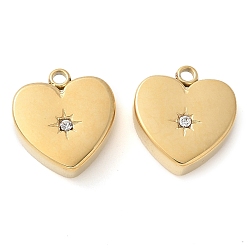 Сердце 304 нержавеющая сталь с подвесками из стразов, ручная полировка, ионное покрытие (ip), золотые, сердце, 12x11x3.5 мм, отверстие : 1.4 мм