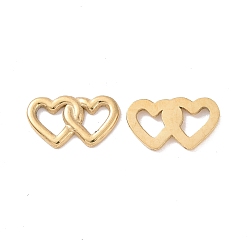 Real 18K Gold Plated 304 Stainless Steel Cabochon, High Polished Double Heart, Real 18K Gold Plated, 6x10.5x1mm, Hole: 2.5x3mm